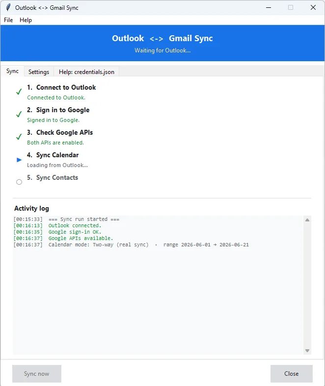 Gmail Outlook Synch